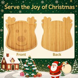 Plateau de service en bambou en forme de <span class=keywords><strong>renne</strong></span>, plateau en bois pour les fêtes de Noël, pour les collations, les fruits, les bonbons, gravé, à compartiment unique - Product Image 4