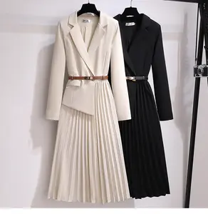 Осенне-зимнее платье 2023 новый дизайн талии утягивающий лоскутный пиджак и плиссированная юбка костюм для женщин