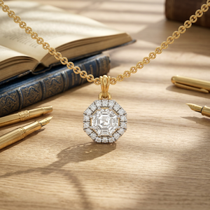 Hexagon Halo Diamond IGI Certified <b>Gold</b> Pendant Necklace Dainty Chain Solitaire <b>Medallion</b> Jewelry for Women Wedding Party Gift - Product Image 1