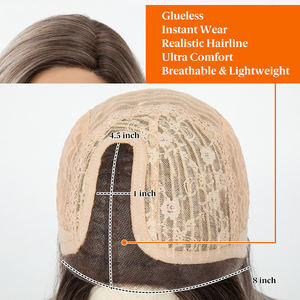 SARLA - Extensiones de <span class=keywords><strong>Cabello</strong></span> Sintético Corto Gris sin Pegamento, Fibra Futura Kanekalon, Pelucas de Encaje Mono, Peluca de Monofilamento para Mujer - Product Image 4