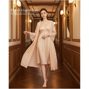 Nouvel ensemble de pyjama deux pièces haut de gamme pour femme, sexy, avec bretelles, taille élastique, doux, respirant, en dentelle ajourée, 100 % soie - Product Image 3