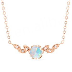 925 Sterling Silver Rose Gold Floral <b>Leaf</b> Opal Necklace Natural Birthday Opal Pendant <b>Jewelry</b> for Gift - Product Image 1