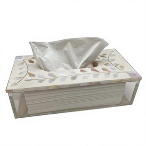 Boîte à mouchoirs intemporelle en acrylique et incrustations de nacre, avec porte-serviettes décoratif de luxe artisanal pour la maison et l'hôtellerie - Product Image 1