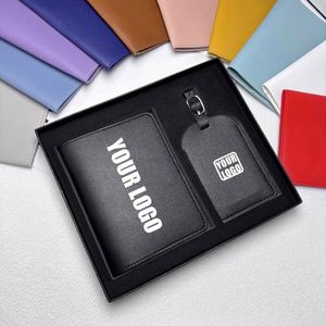 Juego de Porta Pasaportes y Etiqueta de Equipaje de Cuero PU Personalizado, Cartera para Documentos de Viaje con Caja de Regalo para Regalos Empresariales - Product Image 1