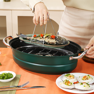 Poêle à Poisson de 39 cm en Acier au Carbone avec Revêtement Antiadhésif pour la Cuisson à la Vapeur, la Soupe et les Bouillons - Product Image 4