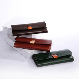 High Quality Fashion Retro Style Women's Long Leather Card Holder <b>Purse</b> Elegant Flat Buckle Clutch Wallets - Product Image 1