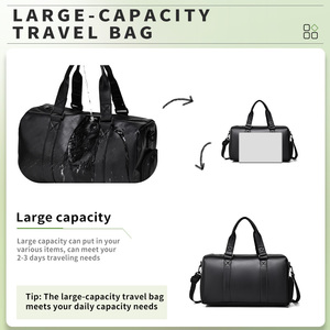Sac de voyage décontracté pour homme en PU grande capacité avec boucle en corde, bagage à séparation sec/humide, sac de sport noir - Product Image 3