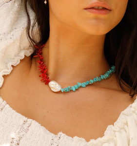 Gioielli fatti a mano della collana di perline di pietra del corredo e del turchese della perla di Boho per le donne - Product Image 2