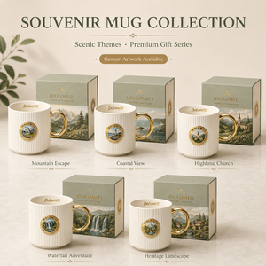 Taza de café de porcelana fina con emblema de los Dolomitas alpinas italianas, asa dorada, cuerpo acanalado, a prueba de fugas, apta para lavavajillas y microondas - Product Image 3