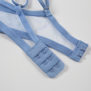 Ensemble de lingerie personnalisé en maille transparente à volants, soutien-gorge et culotte bleu poussière à armatures, fabricant OEM ODM - Product Image 2