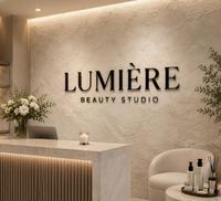 Logo personnalisé en acier inoxydable miroir rose gold CR avec monogramme, plaque en acrylique noir