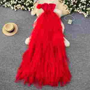 Vestido Midi Casual Sexy sin Tirantes para Mujer, sin Mangas, con Volantes, Tejido, de Malla Sólida, Línea A, para Fiesta, Lavable y Ecológico - Product Image 4