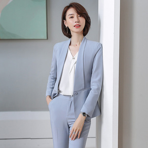 Completo da <span class=keywords><strong>Donna</strong></span> di Alta Qualità, Monopetto, Vestibilità Regolare, Elegante, Slim Fit, per Ufficio, Azzurro - Product Image 2