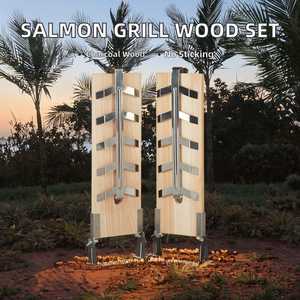 Accessoires pour grillades de saumon : Planche et plateau en bois avec planches de cèdre pour barbecue, planche <span class=keywords><strong>à</strong></span> saumon légère en bambou et charbon de bois pour barbecue - Product Image 2