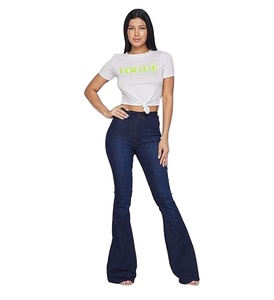Jeans skinny évasés pour femmes, à la mode, orientés vers l'exportation, avec fermeture éclair et boutons, jeans décontractés pour femmes, jeans lavables avec poche pour femmes - Product Image 1