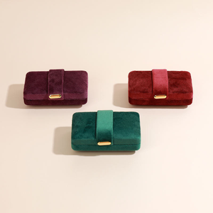 Luxury Flip Lid Velvet Jewelry Gift <b>Box</b> Metal Clasp For Engagement <b>Ring</b> Necklace Packaging - Product Image 5