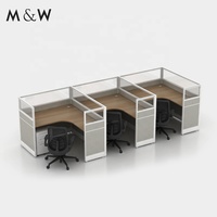M&W Mobilier de bureau moderne : Postes de travail individuels ajustables pour 4 personnes avec cloisons en bois et aluminium, idéaux pour les centres d'appels et les écoles
