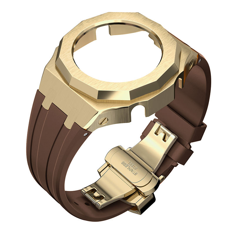 Caja dorada-correa marrón