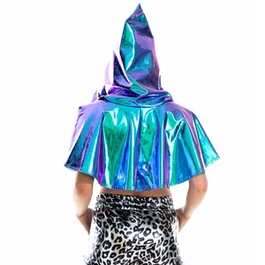 Cape à capuche métallique holographique brillante pour adulte, style <span class=keywords><strong>Death</strong></span> Cloak, pour cosplay, fêtes, carnaval, déguisement de diable, costumes d'Halloween - Product Image 4
