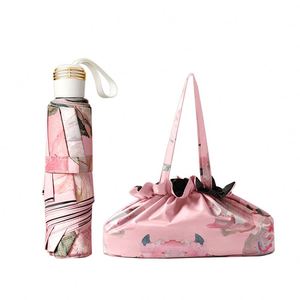 Parapluie pliant de luxe style peinture à l'huile, double couche en tissu pongé, protection solaire, 3 sections, avec sac - Product Image 1