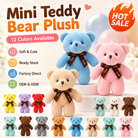 Llavero de peluche mini de oso de peluche al por mayor de fábrica con lazo de cinta de amor, colores surtidos, OEM personalizado, stock listo para regalo