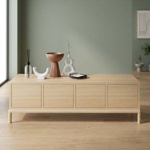 Minimalist Solid Wood Living Room <b>Cabinet</b> with 4 Flat Panel Doors Modern Storage Furniture for Home Decor - Product Image 5