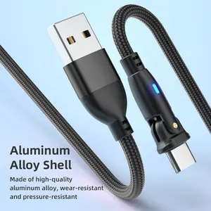 Phone Led Light Charger Cable 180 Degree Free Rotation Mobile Phones Fast USB Charging Cables USB Charger Data Cable LED Light Cable For Gaming Charging