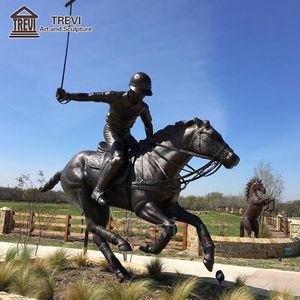Estatua de Bronce de Caballo y Niño, Decoración de Jardín de Metal, Escultura Fundida de Jugador de Polo a Caballo - Product Image 1
