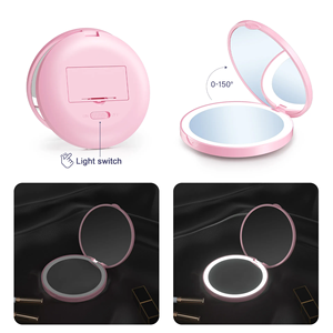 Commercio all'ingrosso Logo personalizzato modello doppio lato pieghevole cosmetico <span class=keywords><strong>specchio</strong></span> tascabile <span class=keywords><strong>con</strong></span> luce LED bellezza regali di compleanno di nozze benedizione - Product Image 5