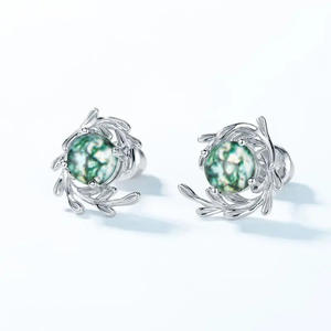 Orecchini vintage bianchi champagne con montatura a castone in pietra naturale con motivo vegetale per donna, gioielli in lega E4741 - Product Image 3