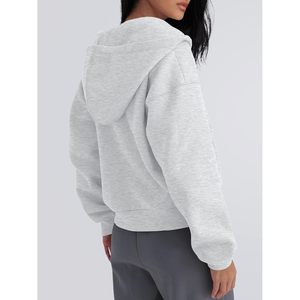 <b>Zip</b> <b>Up</b> Hoodie For Women <b>Cropped</b> Fleece Sweatshirt Short Length Drop Shoulder Casual Outfit Fall Fashion 2026 Y2k Style - Product Image 4