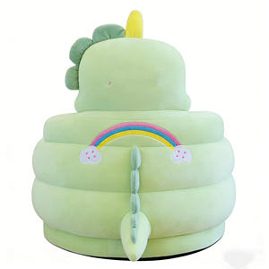 Customized <b>Light</b> Green Winking Dinosaur Plush Baby Learning Seat, Anti-Tip Infant Sit-Up Training Sofa with <b>Rainbow</b> Embroidery - Product Image 5