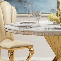 Ensemble de table à manger moderne de style mid-century avec plateau en marbre, table à manger en acier 180*80 avec 4 chaises en tissu en forme de tulipe