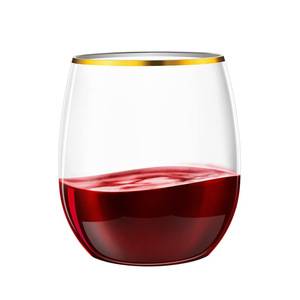 Verres <span class=keywords><strong>à</strong></span> <span class=keywords><strong>vin</strong></span> en <span class=keywords><strong>plastique</strong></span> de 12 oz avec bord doré pour mariage, gobelets sans pied en PET avec logo <span class=keywords><strong>personnalisé</strong></span> - Product Image 1