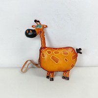 Porte-monnaie en cuir véritable vintage fait à la main en forme de girafe avec fermeture éclair imperméable, porte-monnaie en forme d'animal avec fermeture à cordon pour un usage quotidien, pour femmes