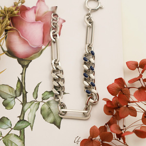 Geometric Chain Spliced Bracelet Steel Color 17cm Unisex Fashion Jewelry - Product Image 4