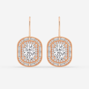 Boucles d'oreilles vintage à double halo en diamant ovale cultivé en laboratoire de 5 3/4 carats pour femmes, bijoux élégants et luxueux pour mariage - Product Image 1