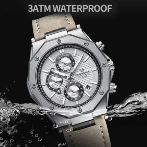 Drioshipping Auto Date Luminous <b>Hands</b> <b>Clock</b> Men Fashion Quartz Sport Waterproof Chronograph Genuine Leather Strap Wristwatch - Product Image 3