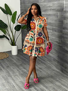 Mini abito Casual con stampa leopardata in tutto il modello in vita naturale tessuto digitale semplice stile Sexy per l'estate - Product Image 3