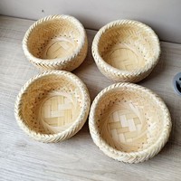 Panier à fruits rond fait main en bambou tressé, double couche, style chinois moderne, et boîte de rangement pour thé, pour la cuisine et le bureau