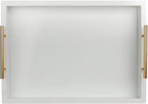 صينية تقديم خشبية بيضاء بتصميم عصري للزينة وحفلات الزفاف مع مقابض معدنية ذهبية مصقولة - Product Image 4