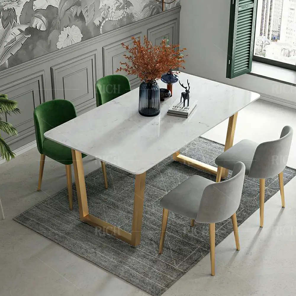 Kitchen Italian modern dining table set luxury high gloss faux marble top dinning table carrara white marble dining table