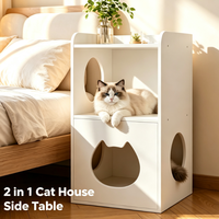 Table d'appoint 2-en-1 pour humain et animal de compagnie, avec niche pour chat en bois, table de chevet et rangement multi-niveaux, mobilier d'intérieur pour chambre à coucher