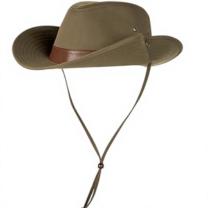 Outback <b>Hat</b> Wide Brim Sun Protection <b>Hat</b> Adjustable For Outdoor Use Unisex Adult Casual Style Olive Green With Leather <b>Band</b> - Product Image 1