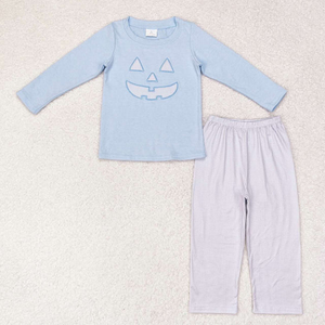 Conjuntos de Ropa para Hermanos con Apliques de Cara de Calabaza de Halloween para Niños y Niñas, Conjuntos de Pantalones de Manga Larga Rosa y Azul, Ropa Infantil al por Mayor - Product Image 3