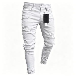 Jeans de Lápiz con Rotos para <span class=keywords><strong>Hombre</strong></span> Pantalones Casuales de Mezclilla Fina Vaqueros Clásicos para Joven de Corte Ajustado y Estilo Desgastado - Product Image 2