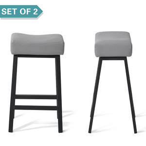 Juego de 2 taburetes de bar con patas de metal tapizadas en gris, asientos para barra de bar para uso doméstico en la cocina - Product Image 1