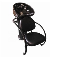 Fauteuil de Barbier et Lit de Lavage de Cheveux Dongkai pour Salon de Coiffure, Lit de Lavage à Pompe en Cuir avec Accoudoirs Rotatifs, Luxe
