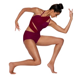 <span class=keywords><strong>Justaucorps</strong></span> lyrique asymétrique MiDee pour femmes adultes avec bretelles fines, accents en maille croisée pour la scène et l'entraînement - Product Image 5