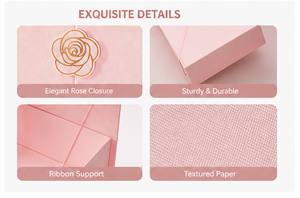 Custom <b>Pink</b> Double Door <b>Gift</b> Box with Rose Decor Rigid Cardboard Valentine's Day Packaging Mystery Blind Box for Jewelry - Product Image 4